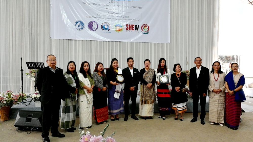 Minister for Women Resource Development & Horticulture Salhoutuonuo Kruse, Advisor for Social Welfare, Wangpang Konyak and others with NSCW 2024 Awardees. (Morung Photo)